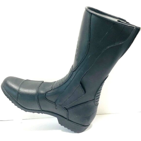 NWT Teknic Black Leather Motorcycle Freeway Boots Men's 10 EU 44 Hard Toe Zips